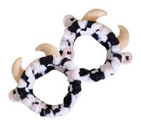 HAMPPLIES Diadema de Spa Diseño de Vaca 2 Piezas para Cuidado Piel y Maquillaje, Banda Elástica Suave para Mujeres y Niñas en Uso Diario