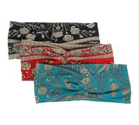 HAMPPLIES Diademas Deportivas Anchas para Mujer 3 Piezas Estampado Étnico Tela Resistente Colores Rojo Oscuro Azul Marino y Azul Lago Accesorios de Yoga y Moda para Cabello Fino y Corto