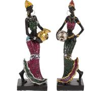 HAMPPLIES Escultura de Mujer Africana de Resina 2 Piezas, Artesanía Étnica Colorida, Decoración para Oficina y Hogar, Figura Tribal Femenina para Salón y Hotel