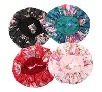 HAMPPLIES Gorros De Ducha Mujer 4 Piezas Anchos Elásticos Satén Multicolor Para Dormir Cuidado Cabello Largo Uso Diario