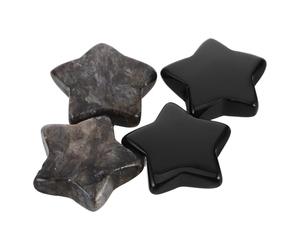 HAMPPLIES Juego de 4 Piedras Decorativas en Forma de Estrella de Cristal Pulido de Obsidiana Negra Natural, Tamaño 30 Mm, para Decoración del Hogar y Manualidades DIY, Accesorio