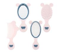 HAMPPLIES Juego de Cepillos para Cabello Infantil 4 Piezas en Color Claro Cepillo de Masaje, Peine Decorativo y Espejo de Mano para Niñas, Compacto y Portátil, Adecuado para Viaje y Cuidado