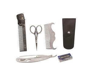 HAMPPLIES Kit de Afeitado Negro Profesional Portátil Recortador de Acero Inoxidable para Barba Hombre para Bigote y Limpieza de Barba