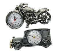 HAMPPLIES Reloj Despertador Vintage Forma De Motocicleta y Coche, Plástico Negro, Diseño Analógico, para Escritorio y Mesilla, Juego De 2 Unidades Sin Pilas, Decoración Retro Hogar Oficina