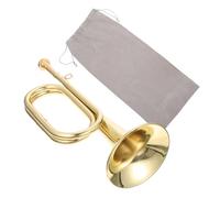 HAMPPLIES Trompeta de Caballería de Latón Pequeña para Principiantes Bolsa, Corneta Dorada para Banda Escolar Orquesta Militar, Instrumento de Viento Portátil para Entrenamiento Musical