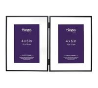 Hampton Frames MADRID M13864HD - Marco de fotos doble 4x6" (10x15 cm), bisagras, negro mate, perfil estrecho, soporte biselado blanco, cristal, para retratos