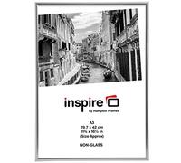 Hampton Frames | Marco de fotos A3, efecto plateado, plástico 10 mm, frontal metacrilato | Uso colgante o de pie | Para certificados y fotos, decoración hogar