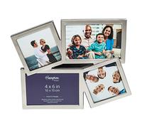 Hampton Frames, marco de fotos plateado, 4 aperturas en 2 tamaños, metal de una pieza, cristal biselado, montaje en pared o sobremesa, diseño elegante para decoración del hogar