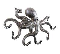 Hampton Nautical Rústico Oscuro Azul y Blanco Hierro Fundido Pulpo Gancho 11 Inch - Gancho de Pared Gancho - Sealife Metal Decorativo, Metal, Hierro Fundido