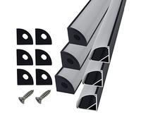 HAMRVL - Paquete de 6 difusores de canal LED de 30 cm, aluminio negro con cubierta blanca Mliky en forma de V de 16 x 16 mm, tira LED difusora con clips de montaje, accesorios de perfil de aluminio