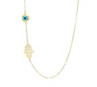 Hamsa - Collar de mano de Fátima contra el mal de ojo para mujer, colgante de ojo de diablo azul, amuleto de protección judía, amuleto de cábala, joyería religiosa, Medium, Acero inoxidable, No es una
