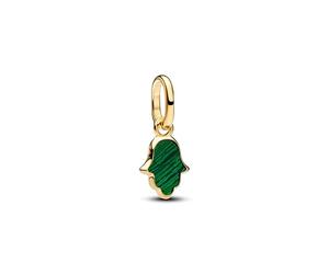 Hamsa Hand 14k Gold-Plated Mini Dangle with Imitation Malachite
