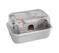 Hamster Cage, 2-Tier Habitat House, Silent Running Wheel, Ventilated Spacious Design,1 Set Transparent, Indoor Use Perfect for Bunny Chinchilla Gerbil Squirrel Resting Playing, 35x25x18.5cm Gray Green