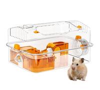 Hamster Cage, Clear Pet Habitat, Small Animal House, Transparent, Full Viewing Design with Dispenser and Exercise Wheel, for Bunny Sleeping Resting Hiding Playing Indoor Use