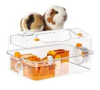 Hamster Cage, Full Transparent Viewing Habitat, Decorative Activity Enclosure, Built-in Water Dispenser, Exercise Wheel, Ideal para Bunny Resting Chinchilla Hiding, Transparente