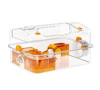 Hamster Cage, Full Transparent Viewing Habitat, Decorative Clear Enclosure, Dispenser Exercise Wheel, Spacious Ventilated Design for Bunny, Chinchilla, Resting, Sleeping, Playing, Hiding