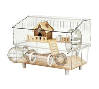 Hamster Cage Habitat, 2 Layer Clear Acrylic Enclosure, Transparent Small Pet Housing, Durable Ventilated Animal Cage | Easy Observation Play Area For Indoor Home Pet Shop Outdoor Yard Use