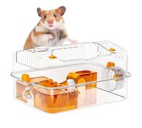 Hamster Cage Habitat, Transparent Viewing Enclosure, Activity Play House Water Dispenser, Exercise Wheel Included, Clear Build, for Hamsters Bunny Chinchilla Resting Sleeping, 48x26x25cm Acrylic
