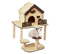 Hamster Castle, Golden Bear Wooden Hut, Climbing Ladder Enrichment Toy, Landscape Exploring Villa, Small Pet House for Feeding, Breeding, Indoor Play, Gerbils, Mice, Dwarf Hamsters, Wooden