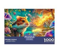 Hamster en la Cerca, jardín Vibrante y Puesta del Sol Puzzle De 1000 Piezas Lindo Cerdo de Guinea, Excelente Juego para Adultos Y Niños 38x26cm/1000pcs