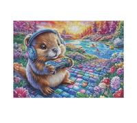 Hámster Gamer Auriculares Campo de Flores Ocio Puzzle 300 Piezas Regalo Familiar Rompecabezas 3D Obra De Arte para Hombres Y Mujeres DIY Creativo Aliviar Estrés 300 PCS
