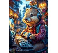 Hámster Gamer con Auriculares Puzzle 300 Piezas Regalo Familiar Mitos fantásticoss Cuento De Hadas Rompecabezas 3D Obra De Arte para Hombres Y Mujeres DIY Creativo Aliviar Estrés 300 PCS