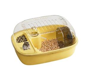 Hamster Habitat - Recinto portátil ventilado | jaula de acrílico para hámster | Casa de actividades para animales pequeños de lujo dorada con accesorios de interior para viajes para mascotas