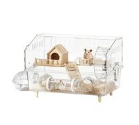 Hamster House Cage - Clear Acrylic Small Animal Habitat, Double Layer Play Rest Villa, Transparent Pet Enclosure | Includes Wheel Bottle platformM hideoutt Bath Activity Sleeping Usage Chinchilla Hedg