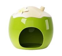 Hamster House, Ceramic Cooling Nest, Small Pet Bed, Breathable Heat-Resistant Hide Out, Summer Habitat, Ideal for Rodents, 5.83x5.83x5.12 Inches, Green Brown, 1 Pack