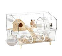 Hamster House, Clear Acrylic, 17.71x11.81x13 Inches Habitat with Hedgehog Cage Design, Small Animal Accessories for Chinchilla Guinea Pig Gerbil Rest Sleeping Play, Best Pet Shelter for Family Use