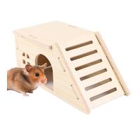 Hamster House, Escape-Proof Wooden Mice Cage, Climbing Ladder & Interactive Boredom Toys, Foraging, Rest & Play Exercise, Pet Habitat for Small Animals, 6.89x3.46x2.76 Inches