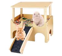 Hamster House - Hábitat de madera para mascotas pequeñas, acogedora jaula decorativa para hámster, área interactiva de juego y descanso, material duradero y ecológico | para hámsteres, ratones, j