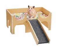 Hamster House, Wooden Gerbil Habitat, 15 x 15 cm Pet Cage House Sturdy Design for Hamsters Guinea Pigs Rabbits, Interior Wooden Habitat with Climbing Ladder, Small Animal Ejercise Toy, Pet Accessories