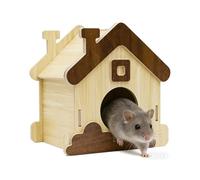 Hamster House Wooden Hut | Natural Wooden Hamster House, Cute Small Pet Habitat & Decor, Ideal For Gerbil, Bunny, Chinchilla, Ferret, Hedgehog, Sugar Glider For Play, Sleep, Enrichment, Indoor Cage