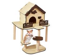 Hamster House, Wooden Maze Villa, 7.48 Inches, Small Animal Habitat, Dwarf Pet Accessory, Multi Level Play Structure With Fence And Stairs For Breeding, Home, Sleeping, Stress Relief, Mice, Play, Cage