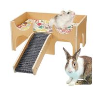 Hamster House, Wooden Small Animal, 2-Layer Pet Hideouts Habitat with Stairs, 9.33x14.96x7.09 Inches Cozy Home for Hedgehog Hamster Guinea Bunny, Exercise & Activity Play Area