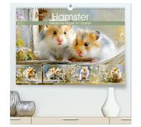 Hamster. Niedliche Nager im Garten (hochwertiger Premium Wandkalender 2027 DIN A2 quer), Kunstdruck in Hochglanz: Malerische Illustrationen von süßen Tieren im floralen Ambiente