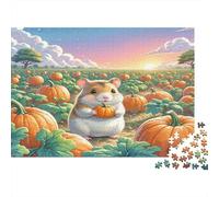 Hamster Rompecabezas Premium de Cartón Hámster en Huerto de Calabazas Sosteniendo una Calabaza, Juego Familiar para Regalar 70x50cm/1000 Piezas