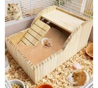 Hamster Sand Box, Hamster Bathtub Box, Wooden with Ladder Container For Enrichment Pet-Care Comfort Home Cage Lifestyle Wellness Hygiene Activity