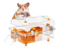 Hamster Tank, Full Transparent Viewing Cage, Built in Dispenser and Exercise Wheels, Clear Activity Habitat for Bunny Chinchilla Playing Hiding Sleeping Resting
