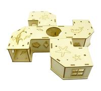 Hamster Tunnel, Maze Tube, Wooden Enrichment Toy, Puzzle Design Interactive Play, Small Pet Exercise for Chinchilla Bunny Gerbil Hedgehog, 8.66x8.66x1.97 Inches, Brown, 1 Piece