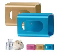 Hamsters Cooling Tunnel, Hamsters Instant Cooling Metal House, Portable Hanging Aluminum Hideout House for Small Animals Gerbils Squirrels Hedgehog Chinchilla (Blue+Gold)