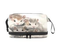 Hamsters Play in The Snow - Bolsa de cosméticos de doble capa para mujeres y niñas, neceser de viaje para maquillaje, práctica bolsa organizadora con compartimento para cepillos, multicolor, 27x15x14