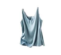 Hamthuit Camiseta corta con tirantes para mujer, cuello en V, básica, sin mangas, de seda satinada, camiseta sin mangas para verano, azul celeste, M