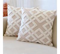HAMUR HOME Conjunto De 2 Fundas De Cojín 45 X 45 Cm - Funda De Cojín Boho Decorativa - Funda Decorativa De Almohada para Sofá - Fundas De Almohadón Decorativas para Salón (Mila Beige)
