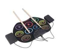 Hamwesh Batería Electrónica, Pad de Práctica Enrollable, 9 Pads, Jack para | Kit de batería de silicona portátil con palos de madera de arce, pedales, cable USB, 8 canciones de demostración, para