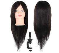 Hamwesh Cabeza de maniquí de Cabello Real, Cabeza de Entrenamiento de Cabello Humano para Práctica de Peinado con Soporte de Abrazadera para Peluqueros, Peluquerías, Estudiantes de Escuelas de Belleza