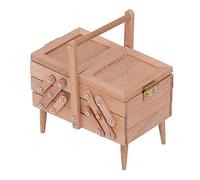 Hamwesh Caja de Costura en Miniatura, Escala 1:12, Caja de Costura para Casa de Muñecas de Madera de Abedul, Tijeras de Hilo en Miniatura con 20 Botones, 5 Broches, Tijeras, Hilo, Regla, Encaje para