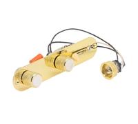 Hamwesh Cargado Plato de Control de Guitarra, Interruptor de 3 Vías, (GOLD) | Conjunto de cableado Telecaster, placa de metal, tapas de 0,022 µF, perillas de cúpula perlada, conector mono, grabación de