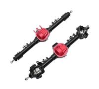 Hamwesh Conjunto de Eje Delantero y Trasero, Actualización del Eje de Portal de Aleación de Aluminio Mecanizado CNC, Conjunto de SCX10 II con Protector V2 Gear Anodizado Negro y Rojo para 1 10